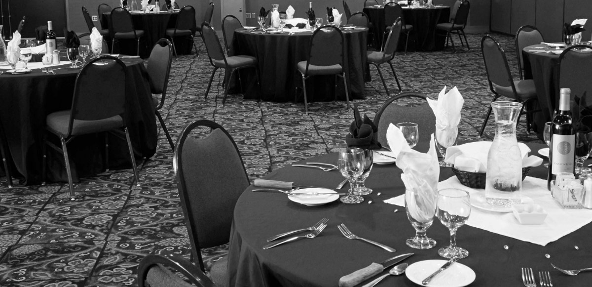 tables set for an event at a venue